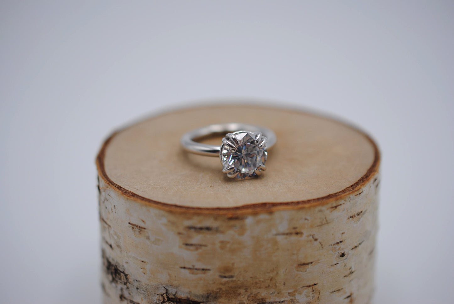 Cubic Zirconia Ring: Round Cut, Double Prong Setting, Rhodium Finished