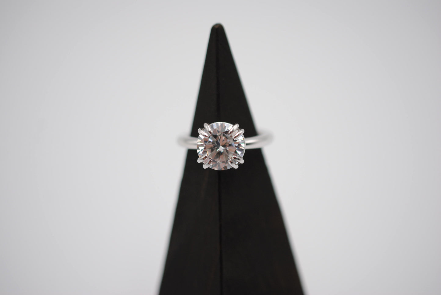Cubic Zirconia Ring: Round Cut, Double Prong Setting, Rhodium Finished
