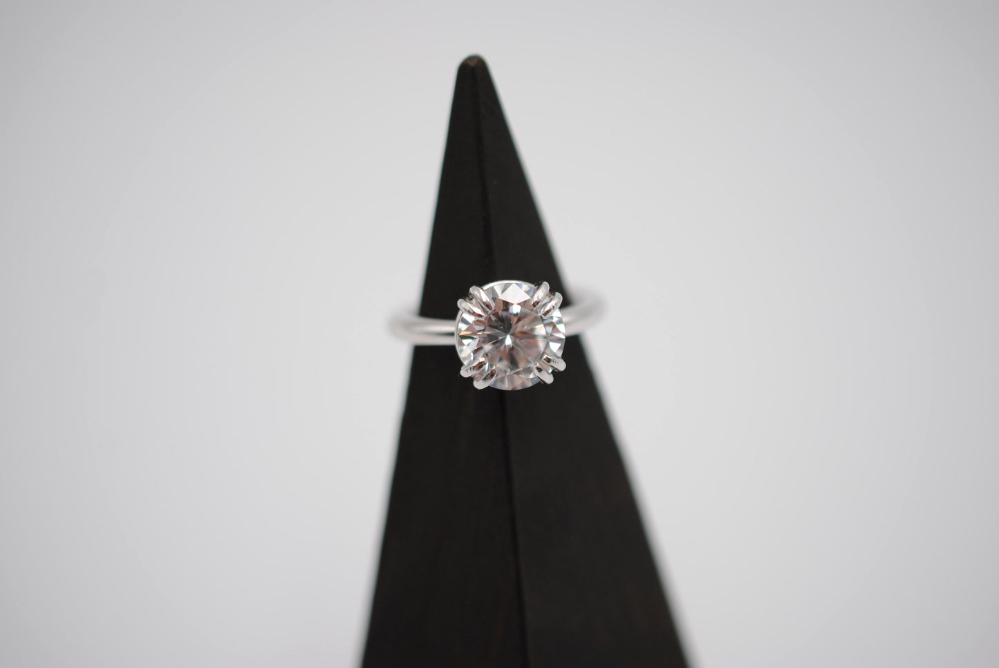 Cubic Zirconia Ring: Round Cut, Double Prong Setting, Rhodium Finished