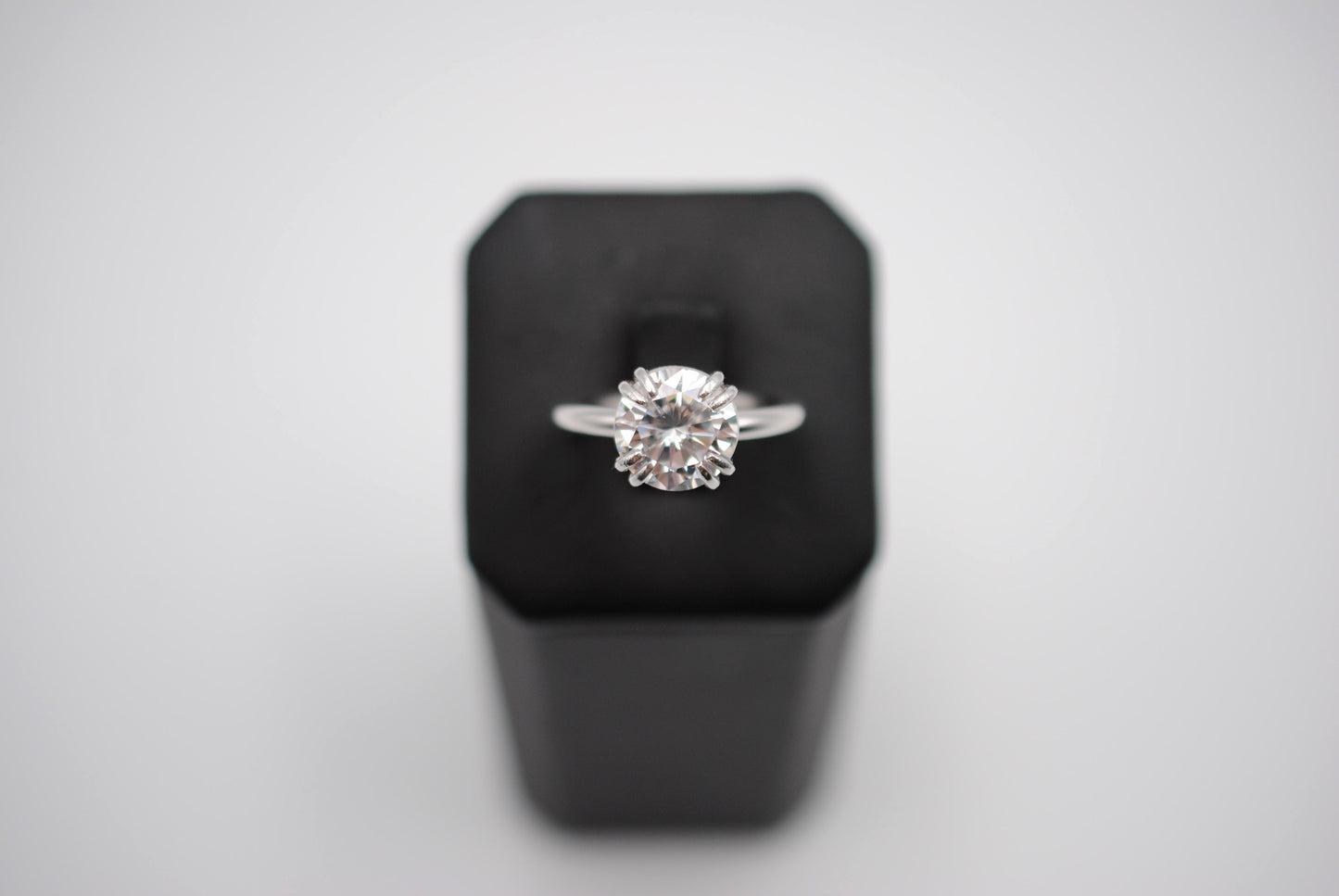 Cubic Zirconia Ring: Round Cut, Double Prong Setting, Rhodium Finished