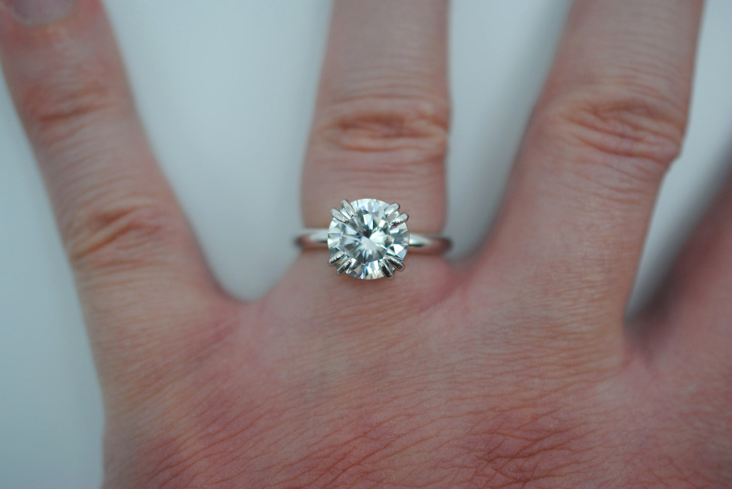 Cubic Zirconia Ring: Round Cut, Double Prong Setting, Rhodium Finished