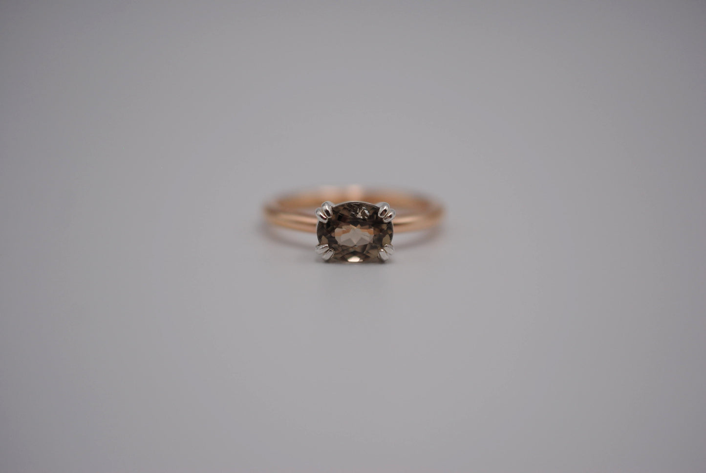 Diaspore Ring: Oval Cut, Yellow Gold Fill Band, East-West Silver Setting