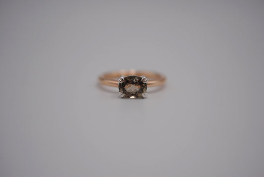Diaspore Ring: Oval Cut, Yellow Gold Fill Band, East-West Silver Setting