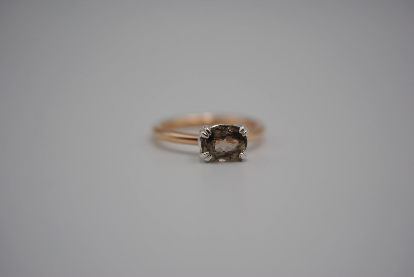 Diaspore Ring: Oval Cut, Yellow Gold Fill Band, East-West Silver Setting