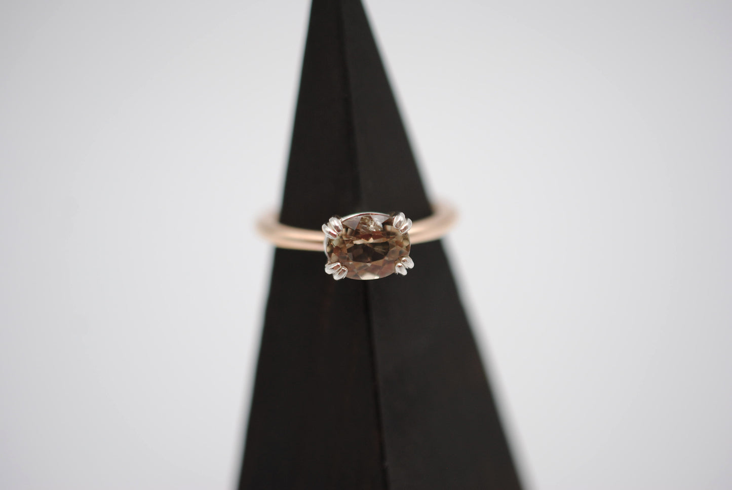 Diaspore Ring: Oval Cut, Yellow Gold Fill Band, East-West Silver Setting