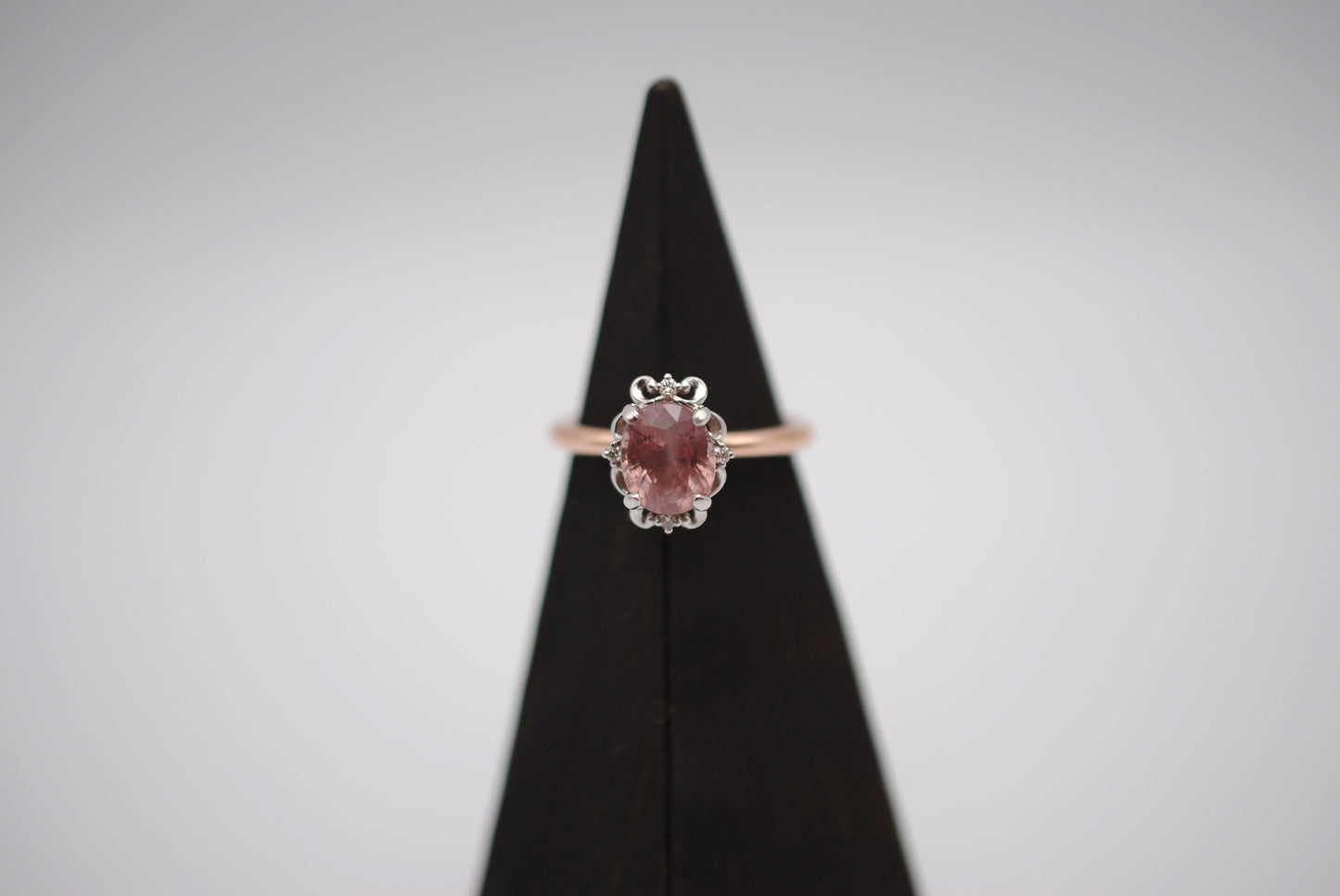 Malaia Garnet Ring: Oval Cut, Rose Gold Fill Band, White Gold Vintage Diamond Setting