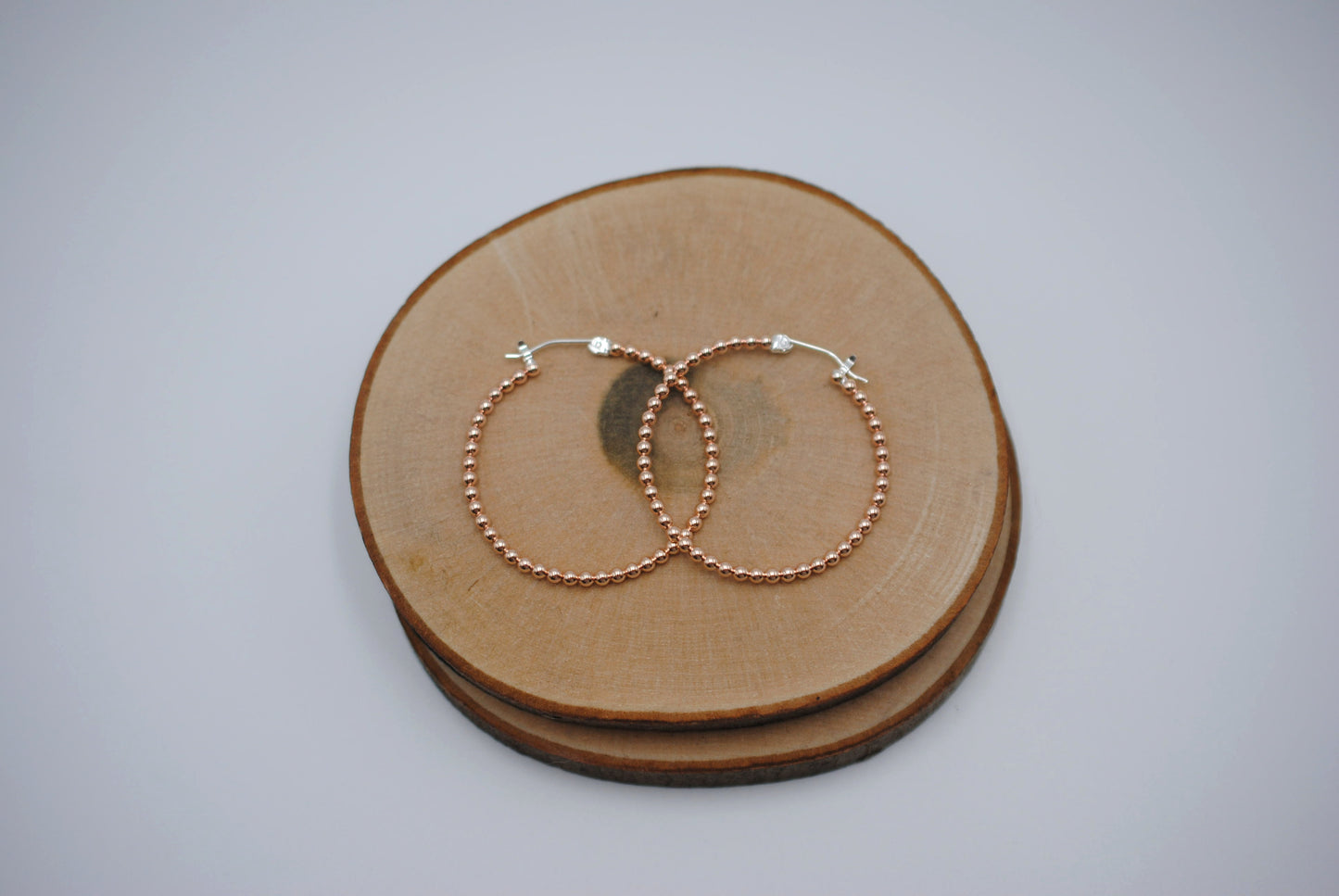 Hoop Earrings: Bubble Texture, Rose Gold Fill, Silver Ear-wire, 1.5in Diameter