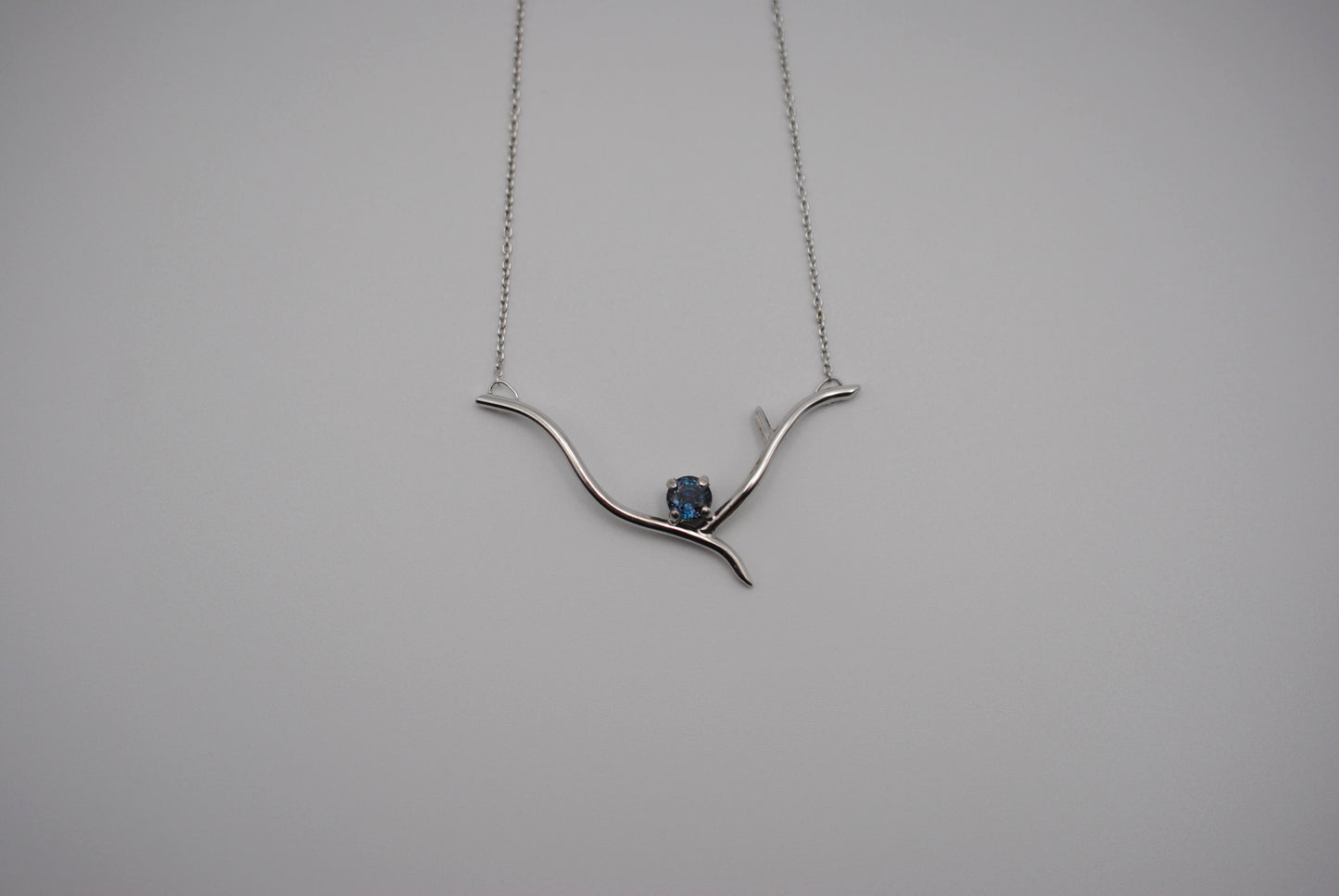 Alexandrite Necklace: Twig, Round Cut, Rhodium Finished, Cable Chain