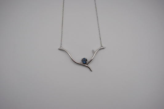 Alexandrite Necklace: Twig, Round Cut, Rhodium Finished, Cable Chain
