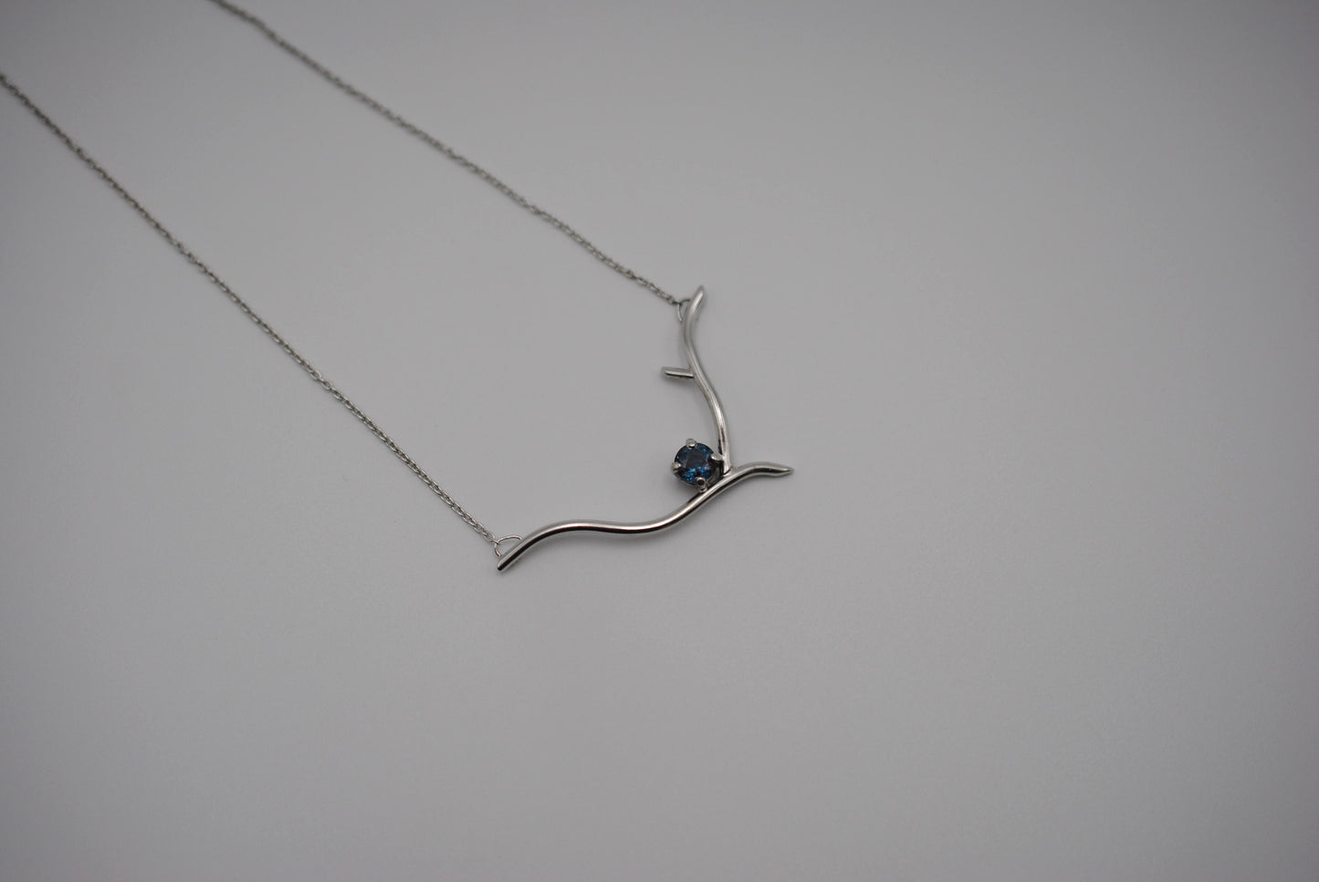 Alexandrite Necklace: Twig, Round Cut, Rhodium Finished, Cable Chain