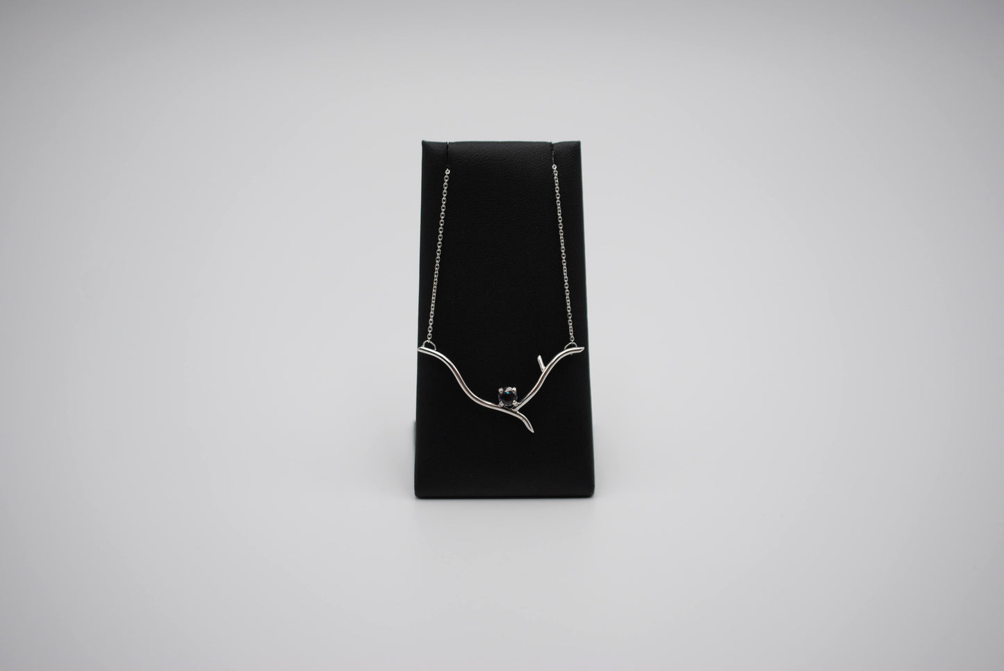 Alexandrite Necklace: Twig, Round Cut, Rhodium Finished, Cable Chain