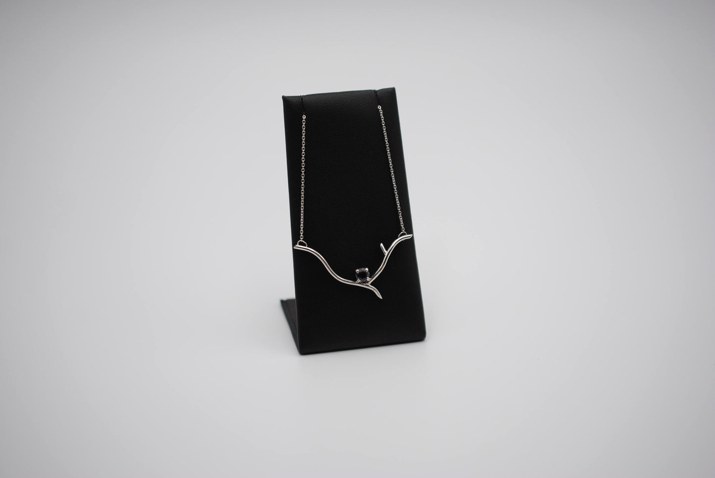 Alexandrite Necklace: Twig, Round Cut, Rhodium Finished, Cable Chain