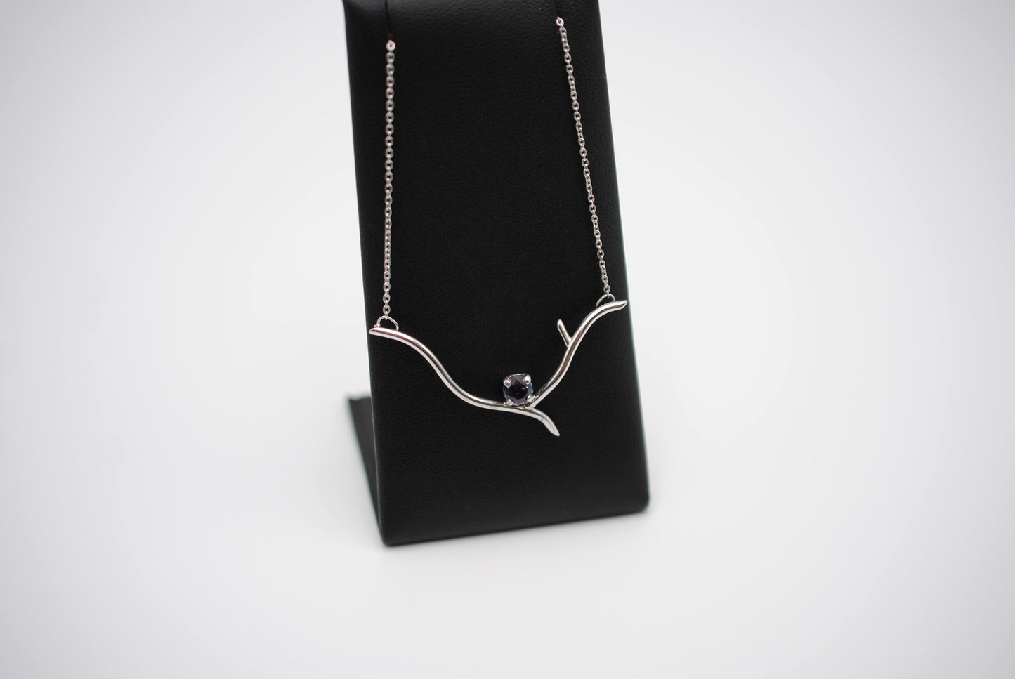 Alexandrite Necklace: Twig, Round Cut, Rhodium Finished, Cable Chain