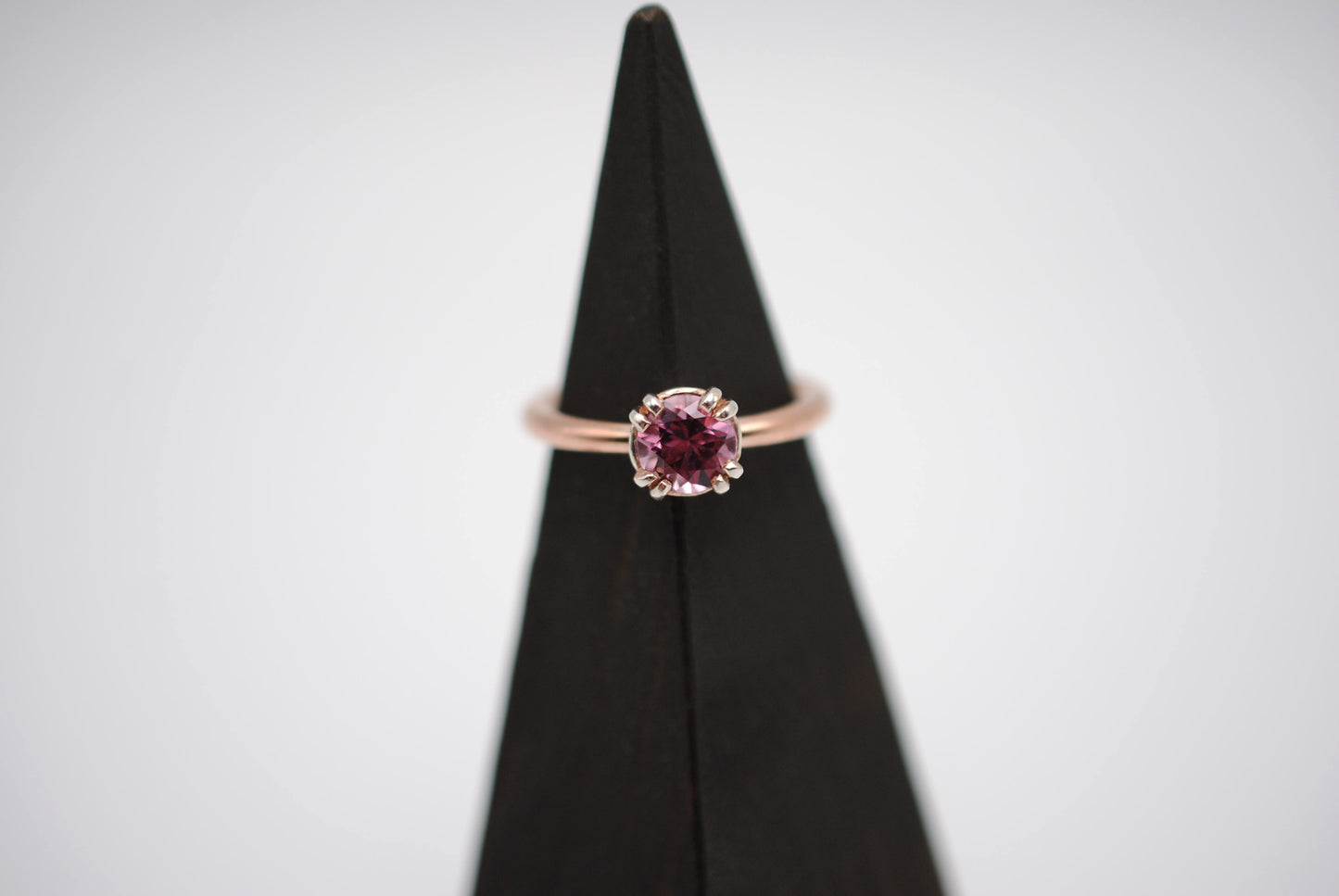 Malaia Garnet: Round Cut, Rose Gold Fill Band, Silver Double Prong Setting
