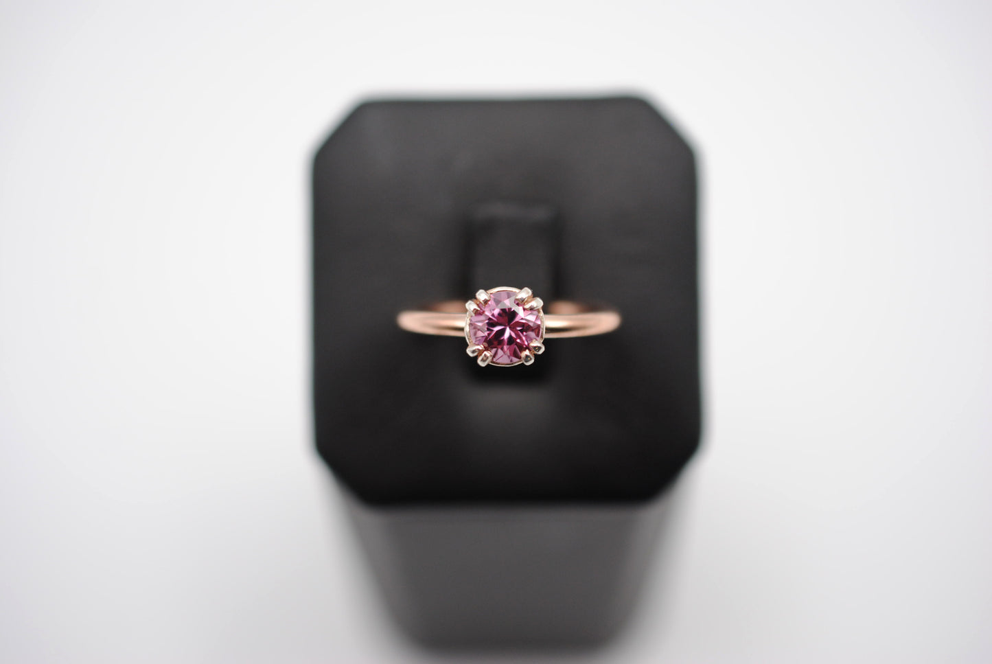 Malaia Garnet: Round Cut, Rose Gold Fill Band, Silver Double Prong Setting