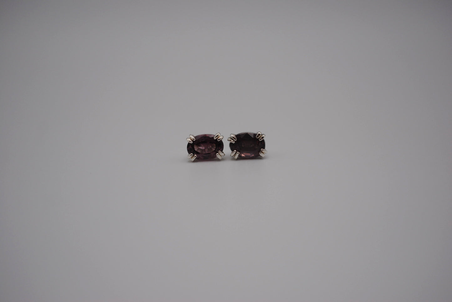 Garnet Post Earrings: Oval Cut, Malaia, Silver, Double Prong Setting