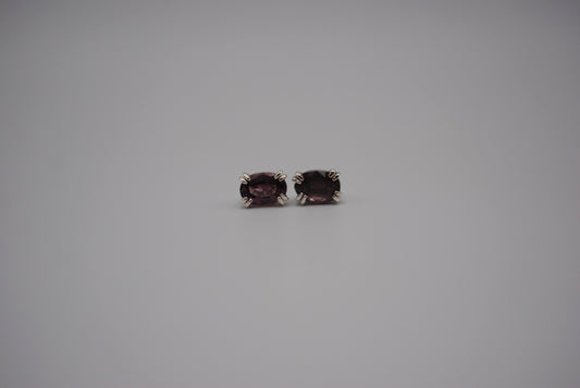 Garnet Post Earrings: Oval Cut, Malaia, Silver, Double Prong Setting