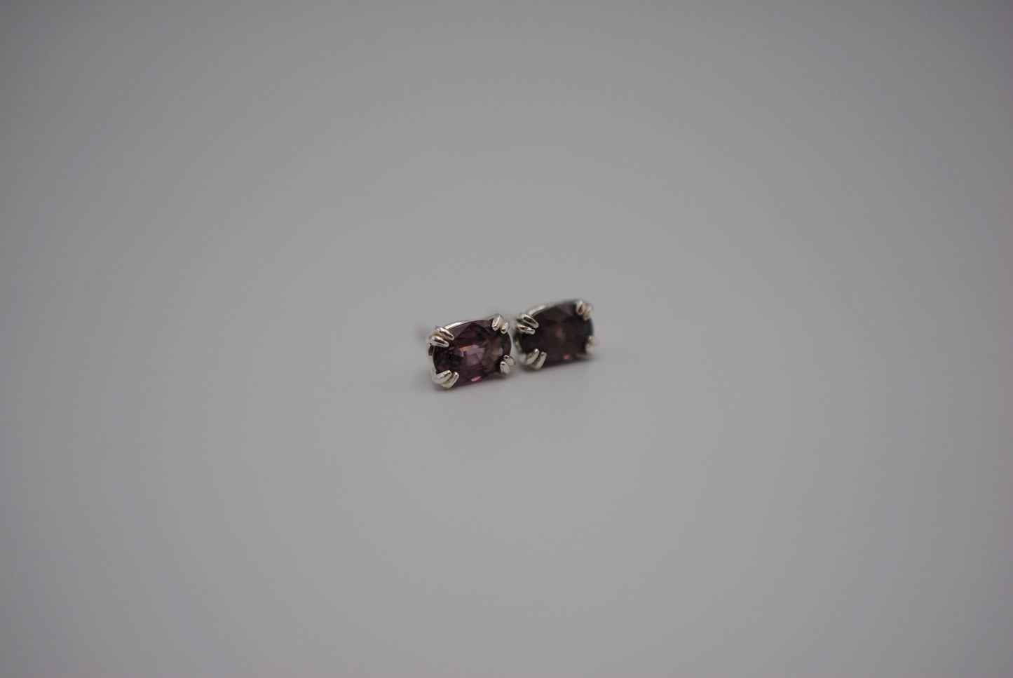 Garnet Post Earrings: Oval Cut, Malaia, Silver, Double Prong Setting
