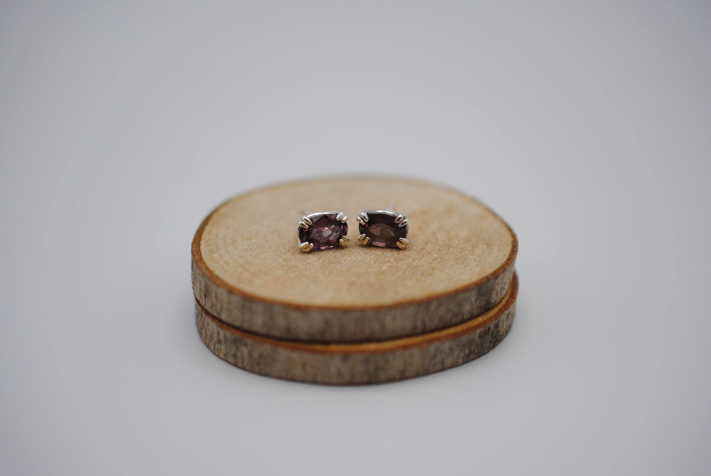 Garnet Post Earrings: Oval Cut, Malaia, Silver, Double Prong Setting