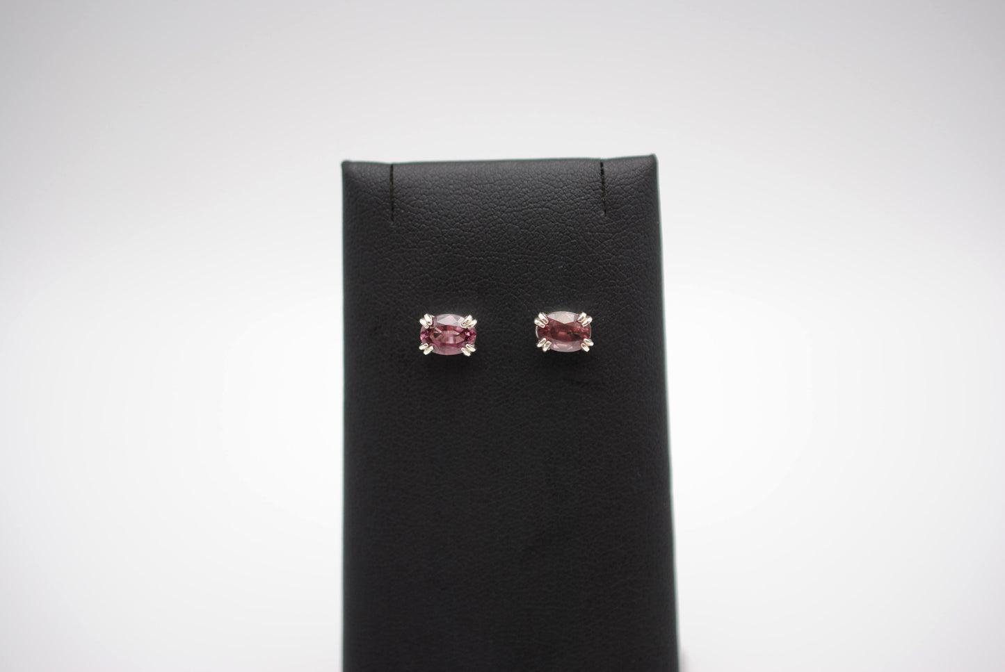 Garnet Post Earrings: Oval Cut, Malaia, Silver, Double Prong Setting