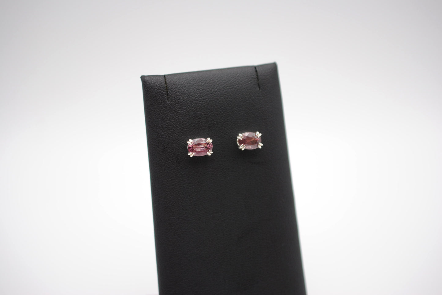 Garnet Post Earrings: Oval Cut, Malaia, Silver, Double Prong Setting