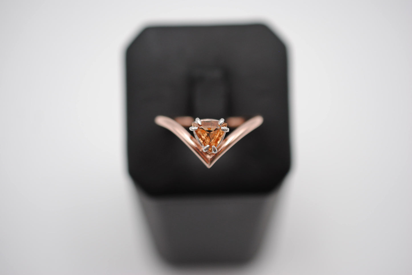 Garnet Ring: Trillion Cut, Rose Gold Fill Chevron Band, White Gold Setting