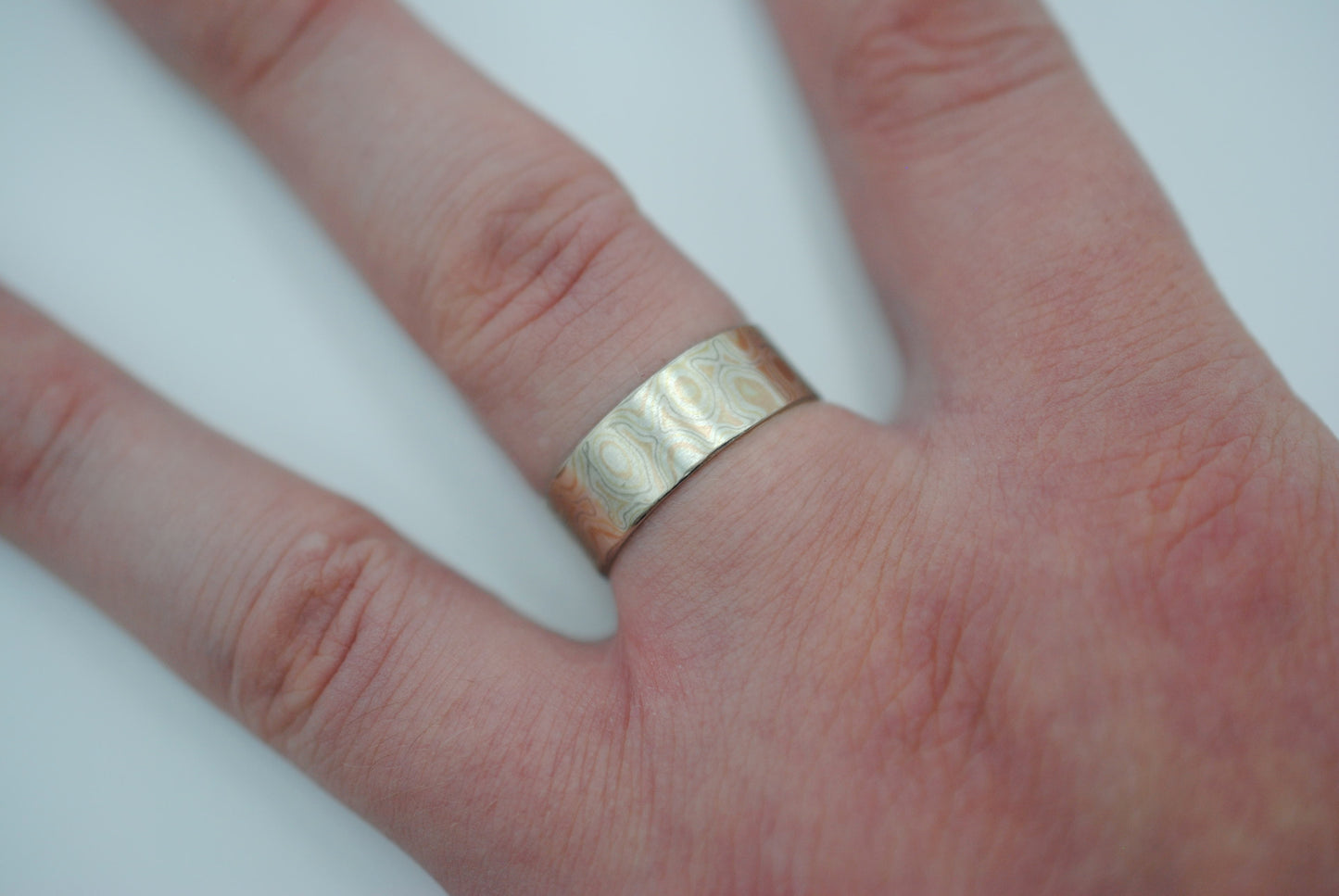 Mokume Gane Ring Band: White Gold, Yellow Gold, Rose Gold, & Silver, 7mm Width