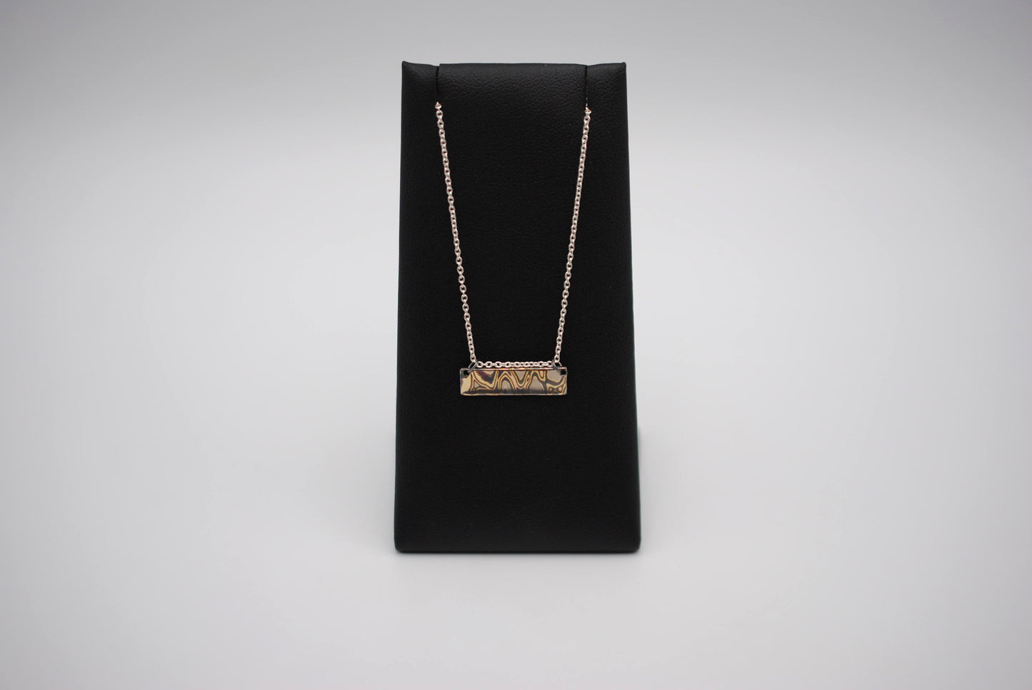 Mokume Gane Bar Necklace: Yellow Gold, Rose Gold, White Gold & Silver, Cable Chain
