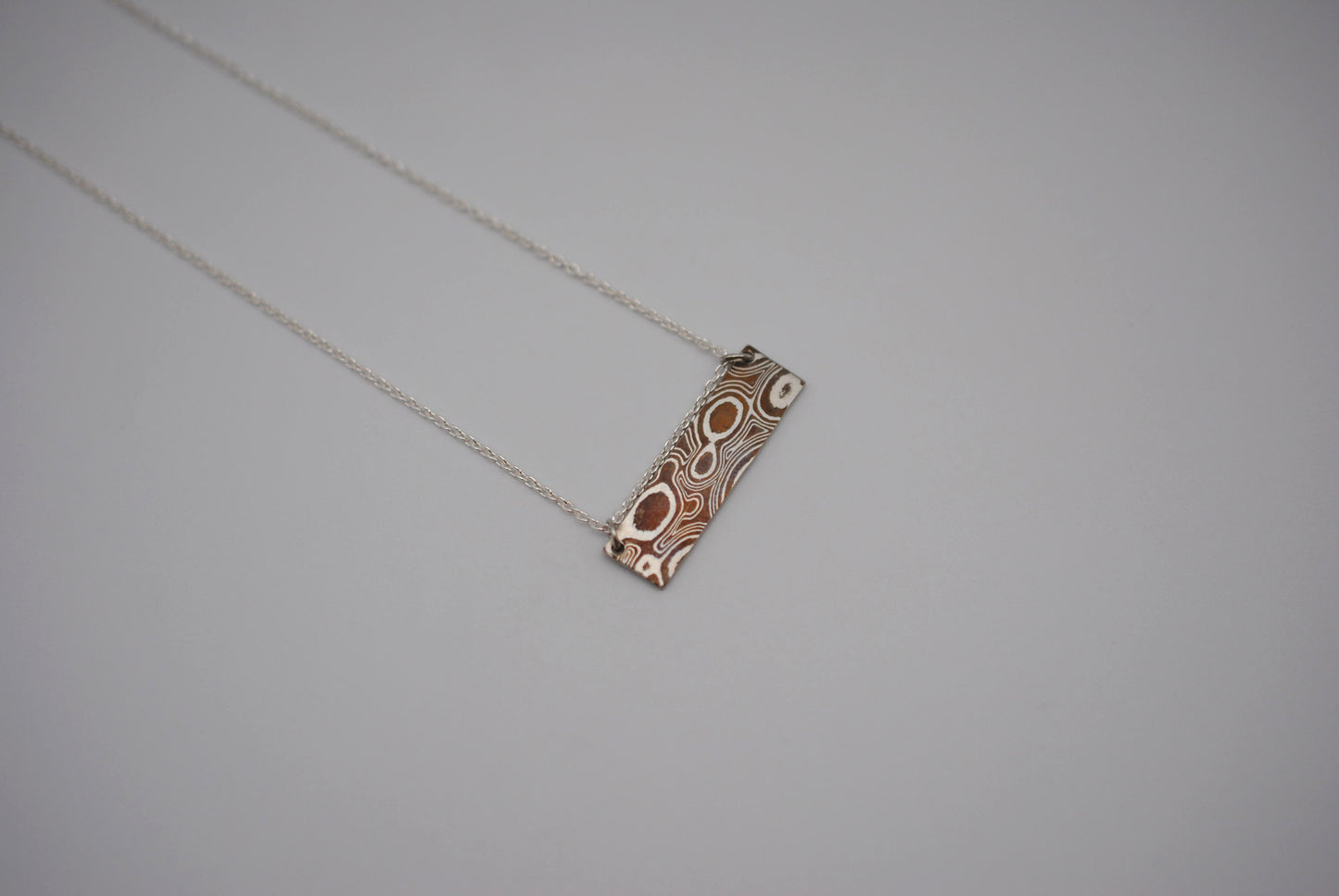 Mokume Gane Bar Necklace: Silver and Copper, Cable Chain