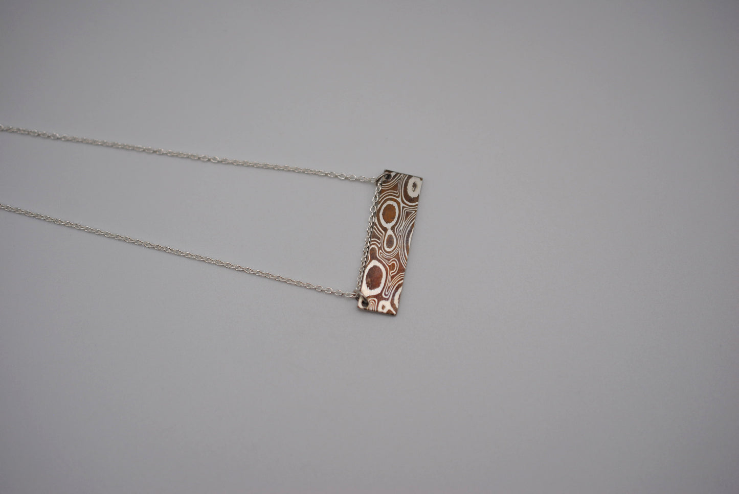 Mokume Gane Bar Necklace: Silver and Copper, Cable Chain