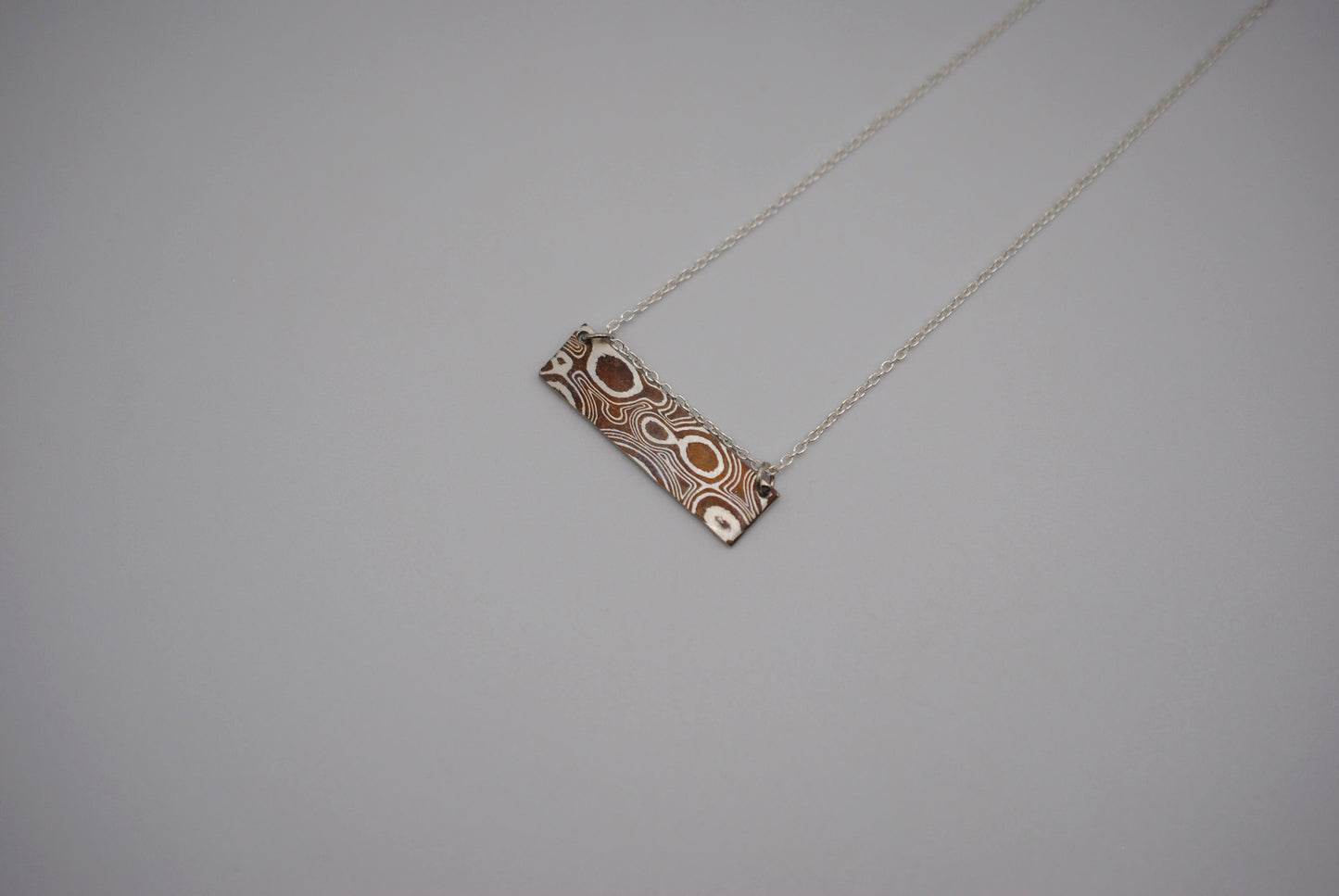 Mokume Gane Bar Necklace: Silver and Copper, Cable Chain