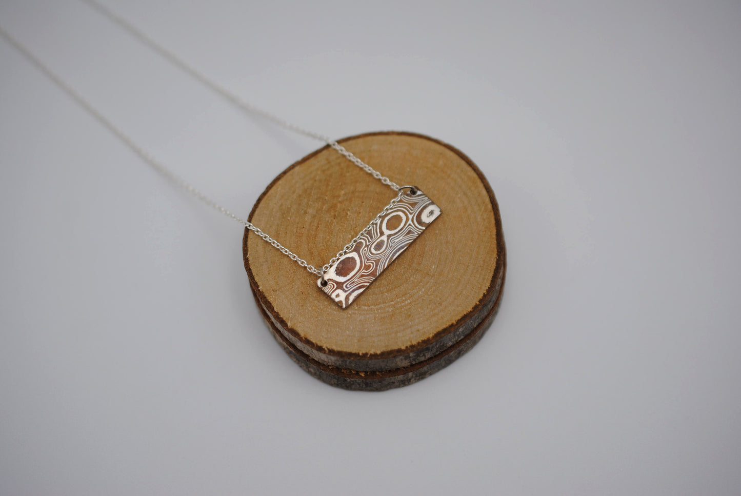 Mokume Gane Bar Necklace: Silver and Copper, Cable Chain