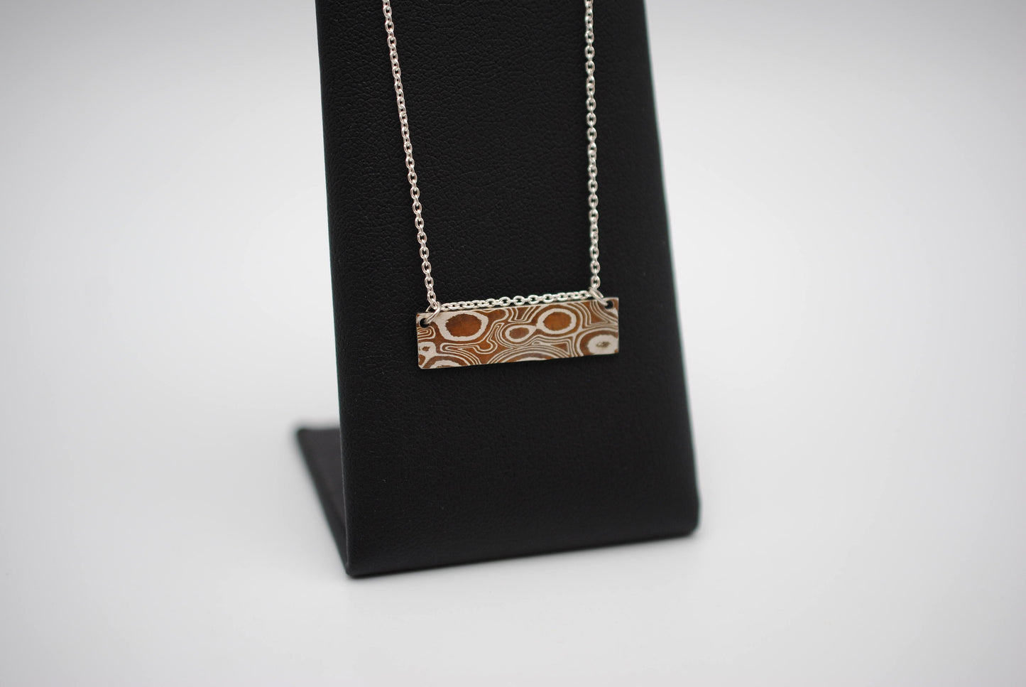 Mokume Gane Bar Necklace: Silver and Copper, Cable Chain