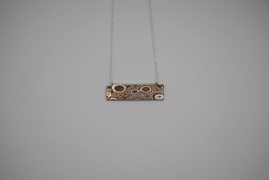 Mokume Gane Bar Necklace: Silver and Copper, Cable Chain