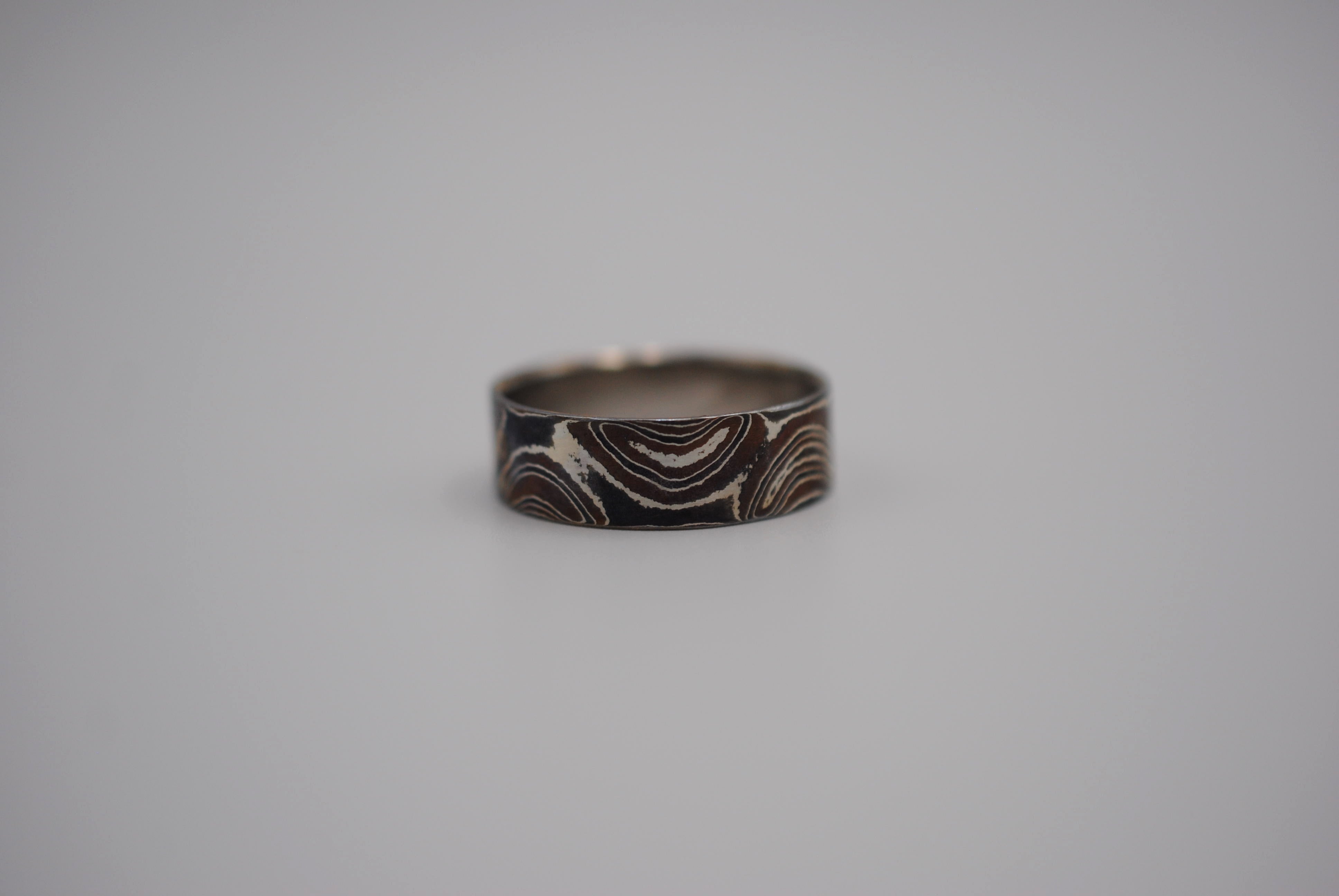 Mokume Gane Ring Band: Silver, Copper, and Shibuichi, 7mm Width
