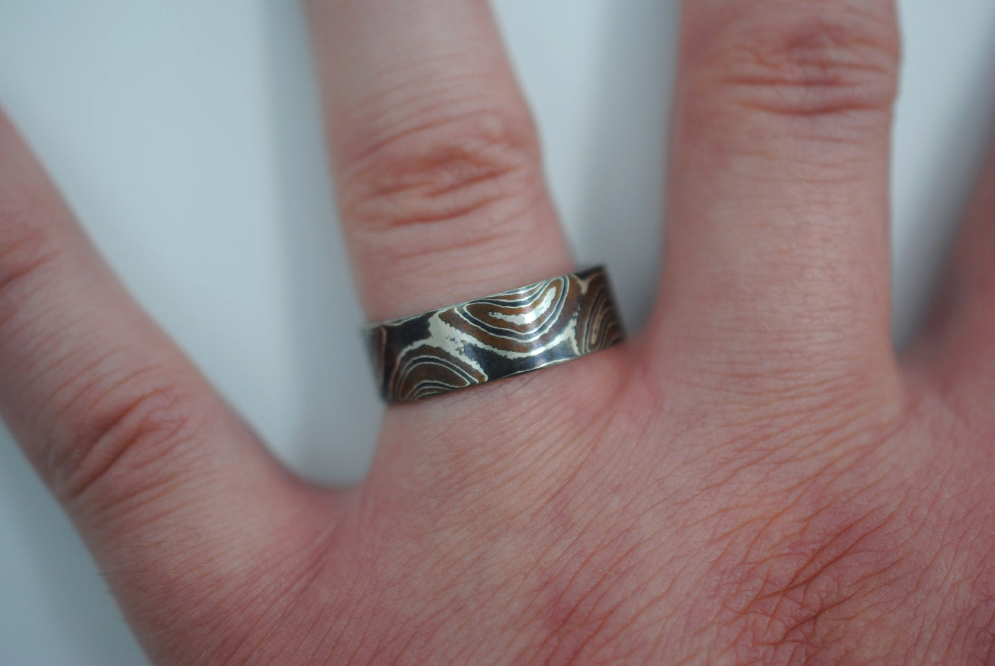 Mokume Gane Ring Band: Silver, Copper, and Shibuichi, 7mm Width