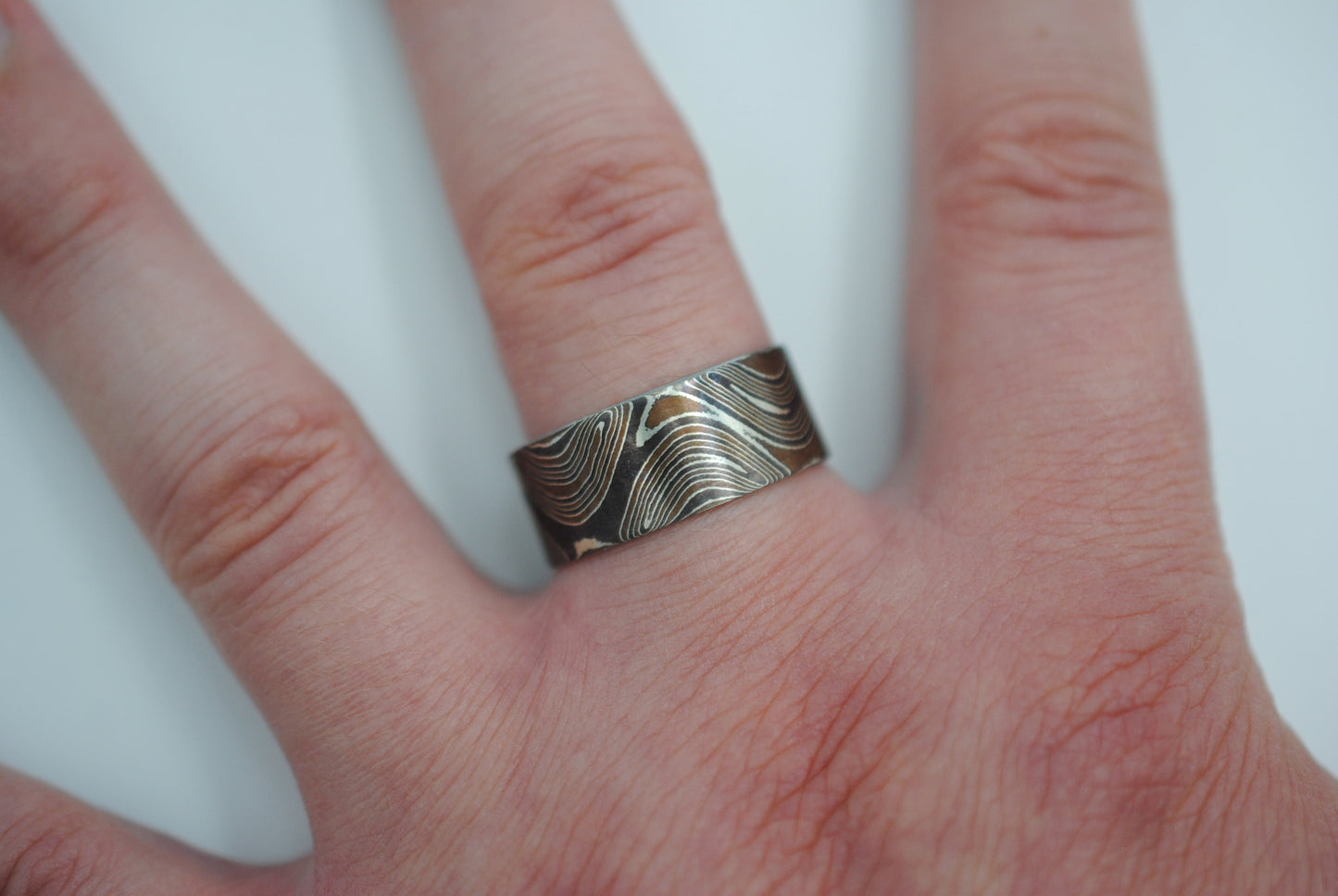 Mokume Gane Ring Band: Silver, Copper, and Shibuichi, 9mm Width