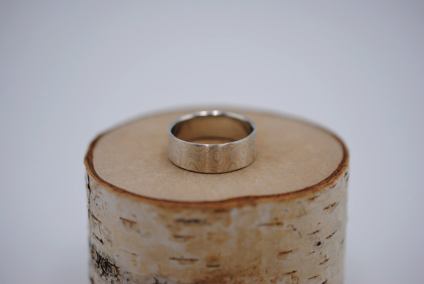 Mokume Gane Ring Band: White Gold, Yellow Gold, Rose Gold, & Silver, 7mm Width