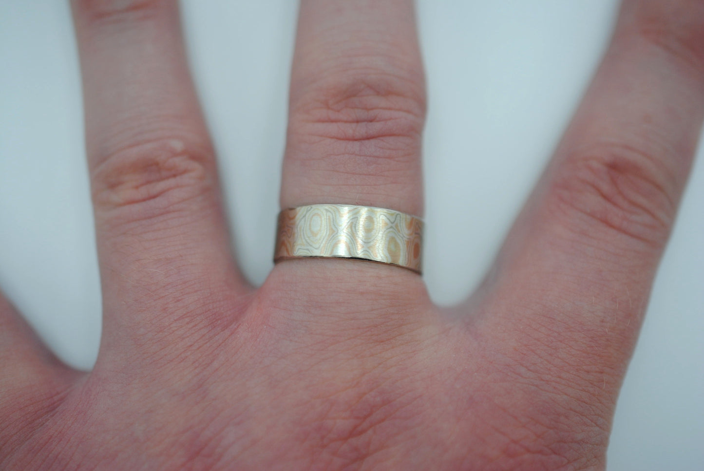 Mokume Gane Ring Band: White Gold, Yellow Gold, Rose Gold, & Silver, 7mm Width