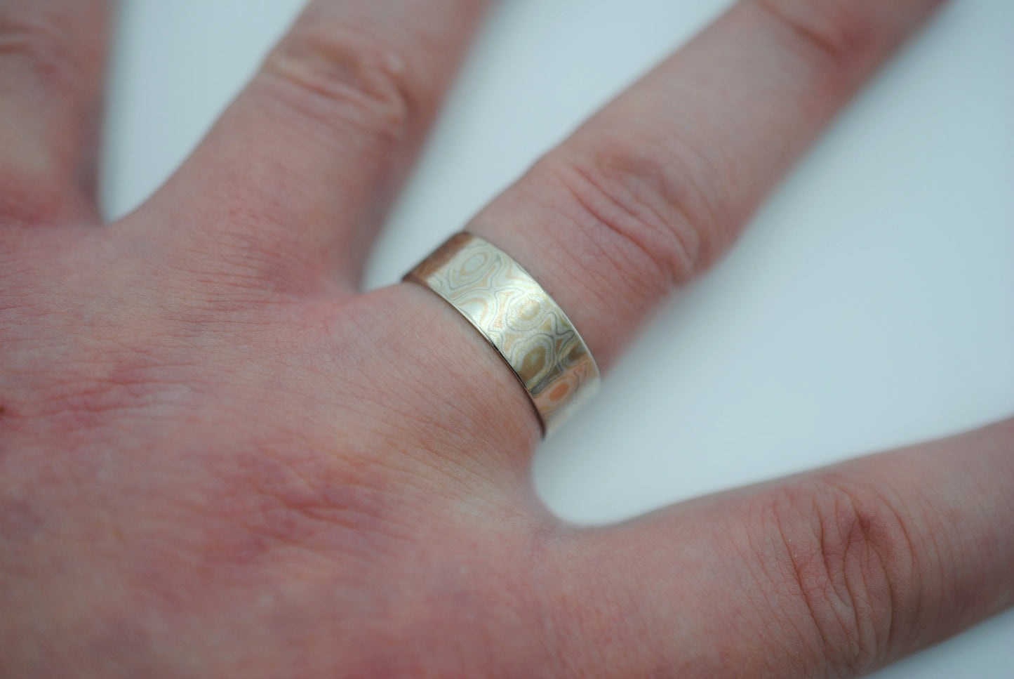 Mokume Gane Ring Band: White Gold, Yellow Gold, Rose Gold, & Silver, 7mm Width