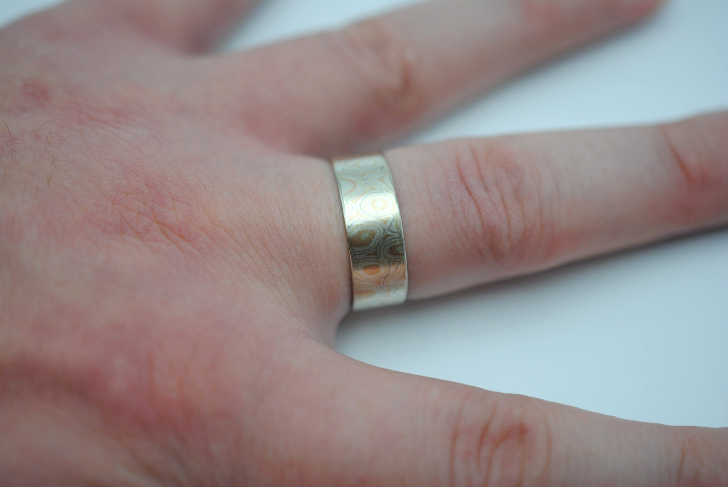 Mokume Gane Ring Band: White Gold, Yellow Gold, Rose Gold, & Silver, 7mm Width