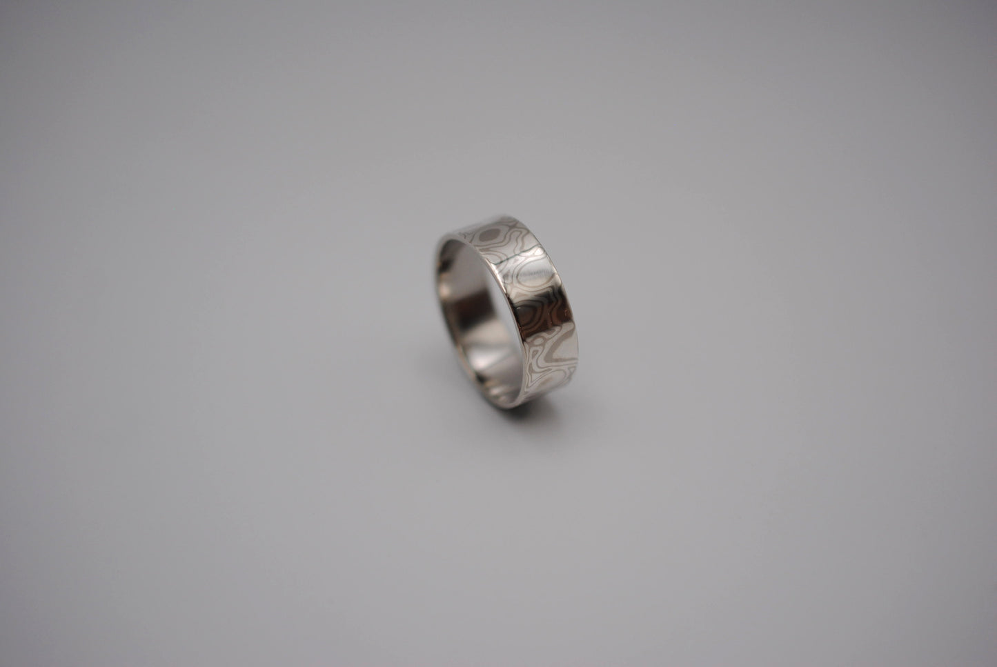 Mokume Gane Ring Band: Palladium White Gold and Sterling Silver, 7mm Width