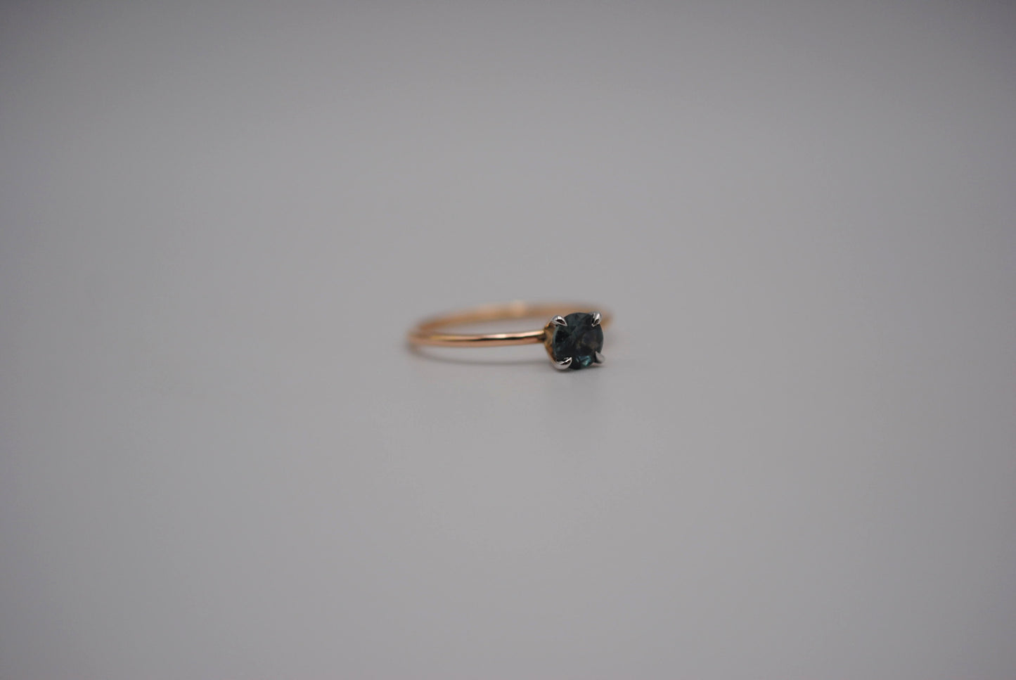 Sapphire Ring: Round Cut, Dainty Rose Gold Band, White Gold Setting