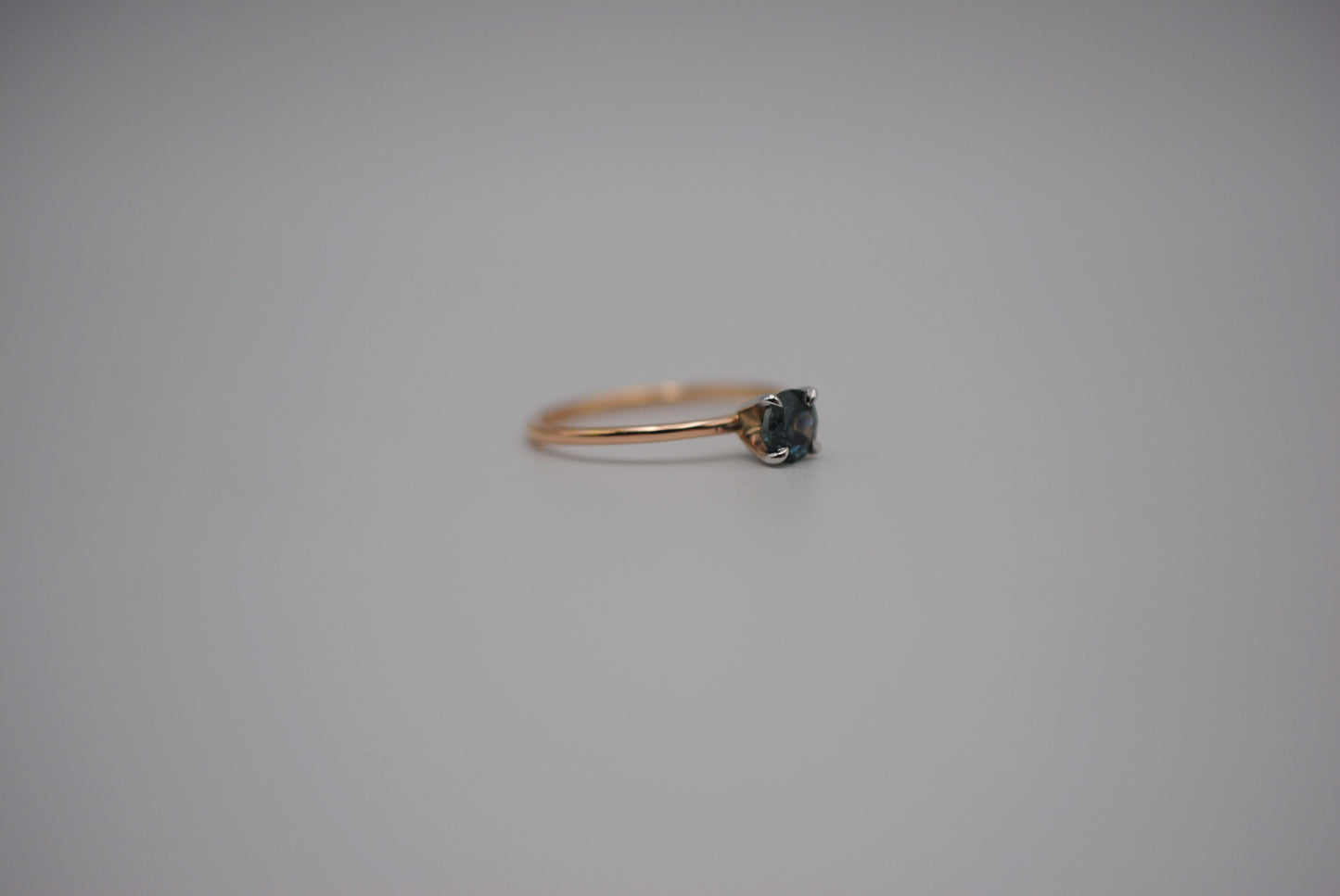 Sapphire Ring: Round Cut, Dainty Rose Gold Band, White Gold Setting