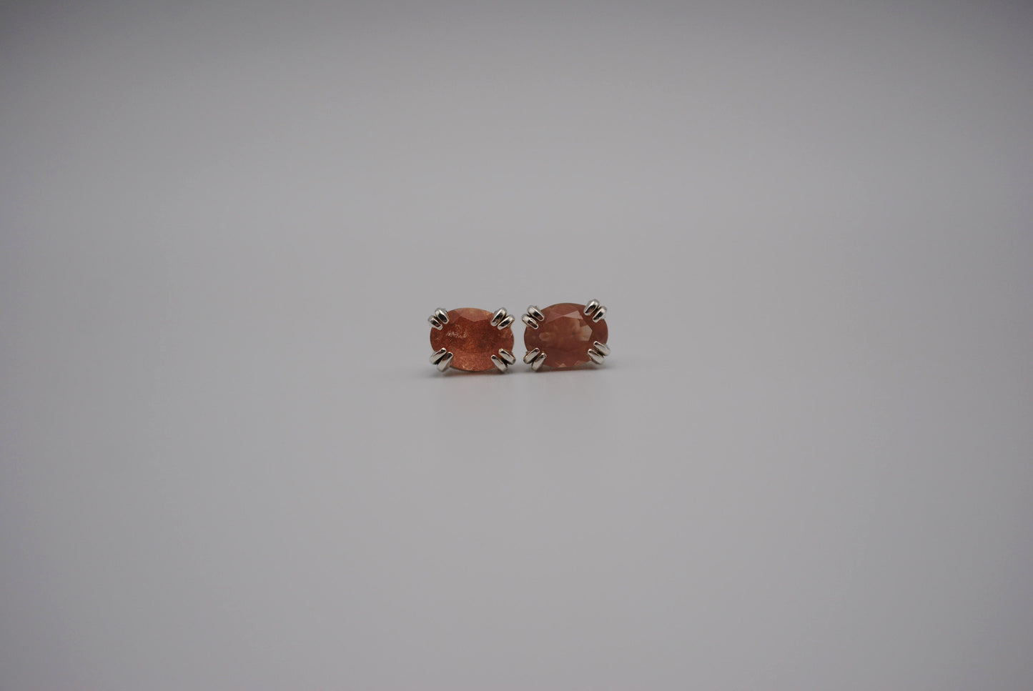 Oregon Sunstone Post Earrings: Oval Cut, Silver, Double Prong Setting