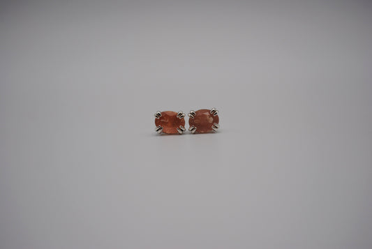 Oregon Sunstone Post Earrings: Oval Cut, Silver, Double Prong Setting