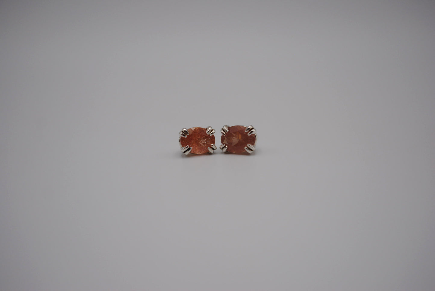 Oregon Sunstone Post Earrings: Oval Cut, Silver, Double Prong Setting