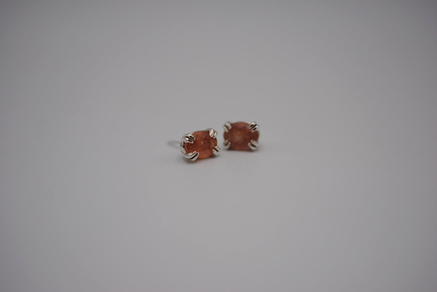Oregon Sunstone Post Earrings: Oval Cut, Silver, Double Prong Setting