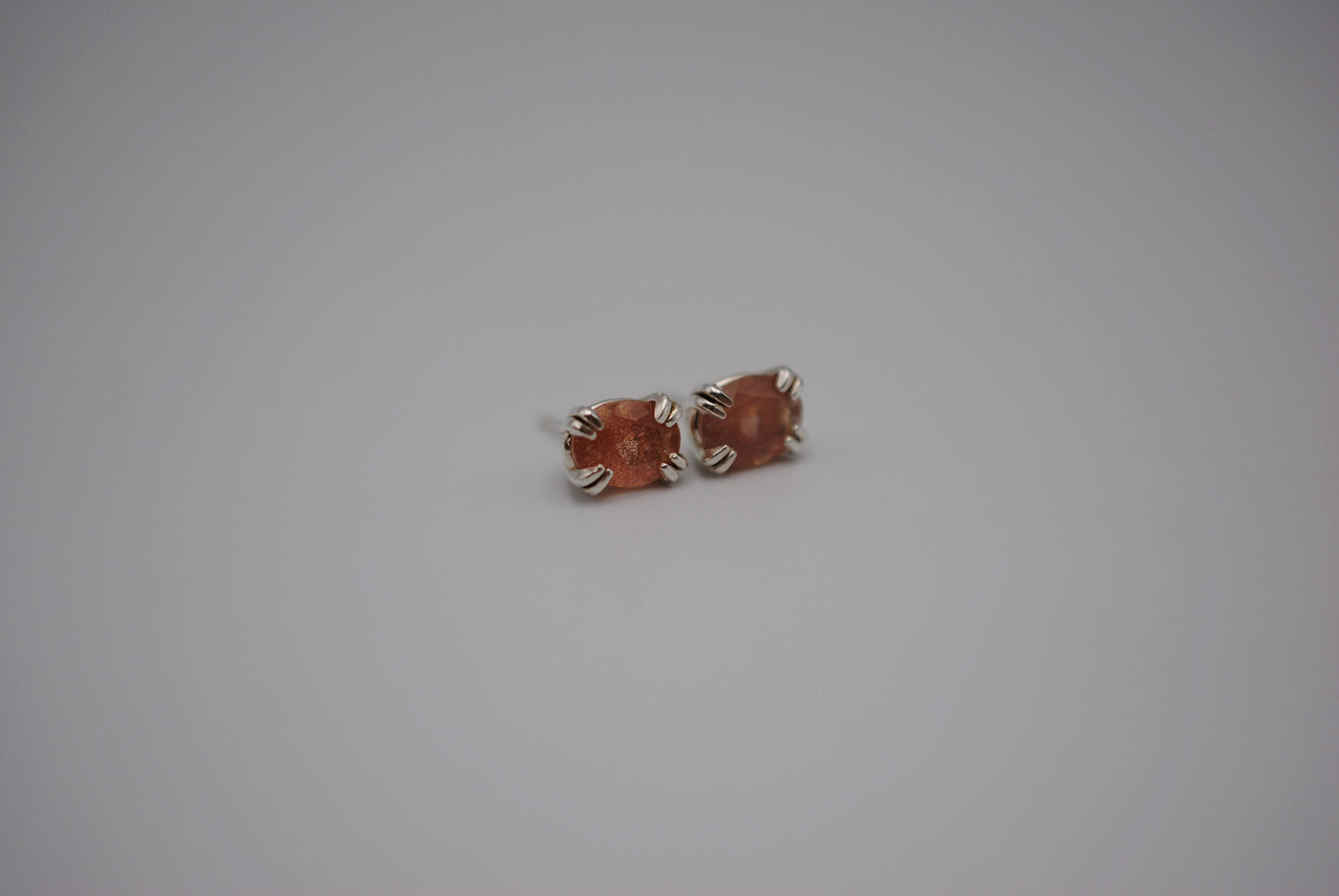 Oregon Sunstone Post Earrings: Oval Cut, Silver, Double Prong Setting