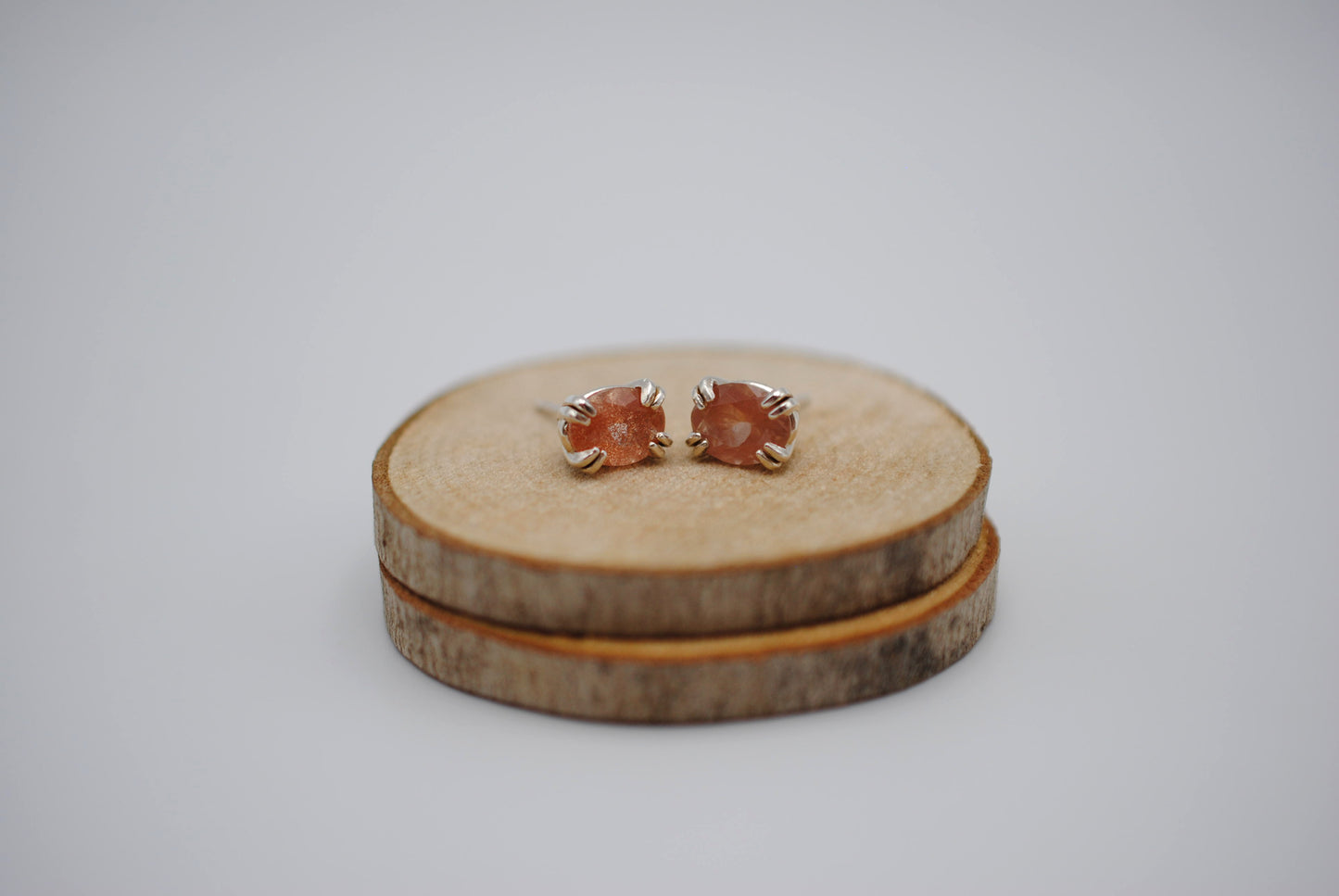 Oregon Sunstone Post Earrings: Oval Cut, Silver, Double Prong Setting